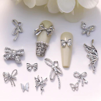 20PCS Silver Alloy Butterfly 3D Nail Art Bow Charms Parts Bowkknot Accessories For Nails Decoration Design Materials Supplies