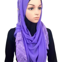 Muslim Mulberry Silk with Lace Scarf Summer 10pcs/bag Fashion 2023 Hawei Home New 180*65cm HIJAB Turban Women Headscarf