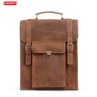 Men's Backpack Handmade Laptop Shoulder Bag Cowhide Retro Computer Backpack The First Layer of Leather Crazy Horse Leather Men