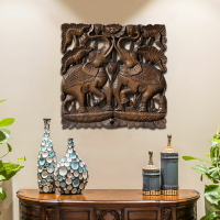 泰國工藝品擺件 木雕大象雕花板 玄關壁掛客廳電視背景墻裝飾品