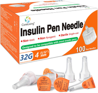 Insulin Pen Needle 32G 4 mm (5/32”) 100 Count Universal Fit Compatible with Most Pen Injector Device