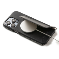 【n max n 台灣設計品牌】iPhone15 Pro 經典系列 - 磁吸站立卡袋手機皮革套 - 碳黑