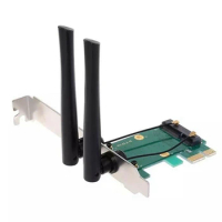 For PC Wireless Card Wifi Mini PCI-E Express To PCI-E Adapter With 2 Antenna External Easy Install