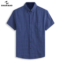 SHAN BAO 5XL 6XL 7XL 8XL Large Size Cotton Check Short Sleeve Shirt 2022 Summer Brand Business Casual Men's Loose Shirt