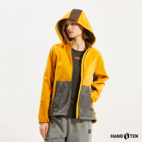 Hang Ten-女裝-恆溫多功能-防風防輕潑水可拆帽貼合軟殼刷毛撞色外套-黃