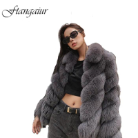 Ftangaiur Winter Import Fox Fur Coat For Female Natural Fox Fur Coat Loss V-Neck Deep Grey Women's Short Fox Fur Coats