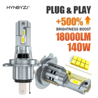 HYNBYZJ Turbo LED H4 H7 LED Headlight Bulb Mini Wireless 140W Car Lights 6000K White 9003 LED Headlight Bulbs with Fan