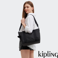 Kipling 經典黑菱格紋印花雙炳手提斜背托特包-ASSENI S