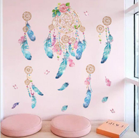 WallFree窩自在 DIY無痕創意牆貼/壁貼-60X90 INS捕夢網 羽毛花圈 北歐風綠植樹葉 羽毛捕夢網