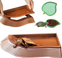 3PCS Tortoise Water Bowl with Ramp Leaf Tortoise Food Water Pool Reptile Bathing Turtle Soaking Dish