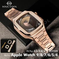 For Apple Watch Series 7/8/9 Accessories Stainless Steel Strip Strap 40/41/44/45MM Business Affairs Luxury IWatch 4/5/6/SE Case