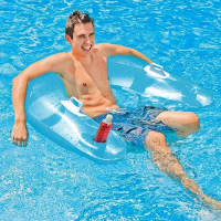เตียงลอยน้ำสระว่ายน้ำ PVC พร้อมที่วางแก้วและสติ๊กเกอร์ซ่อม Inflatable พับได้นุ่มทนทานผู้ใหญ่สำหรับสระว่ายน้ำชายหาด
