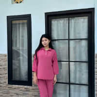 Setelan airflow Wanita Celana Crinkle pink