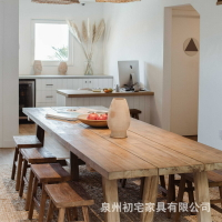 餐桌 北歐原木做舊實木餐桌家用創意設計師吃飯桌餐廳長方形餐桌椅組合