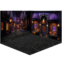 Halloween Magic Shop Photo Background,Photo Studio Props,Girl and Boy Background for Photography,Purple Magic Street Backdrop