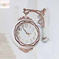 家用藝術雙面掛鐘客廳掛錶創意歐式復古靜音石英鐘錶個性現代時鐘