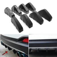 Spoiler Bumper mobil pola serat karbon hitam, 4 buah modifikasi sirip hiu belakang Universal Diffuser bibir Bumper belakang mobi