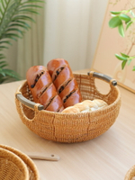 仿藤編織果盤果籃家用客廳茶幾零食糖果面包托盤水果籃瀝水籃圓形