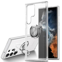 Magnetic Metal Ring Holder Transparent Phone Case for Samsung Galaxy S24 S23 Ultra S22 S21 S20 Plus Clear Silicone Soft Cover