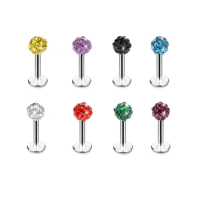 16g Stainless Steel Lip Labret Piercing Crystal Ball Monroe Lip Stud Helix Tragus Conch Piercing Cartilage Earrings 1.2*8*3mm