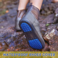 Waterproof Silicone Shoe Cover High Top Rain Boots Cover Non Slip Overshoes Unisex Rubber Water Resistant Footwear Rainy Day