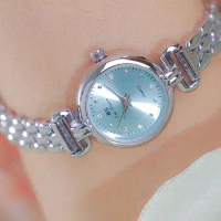 2024 New Luxury Ice Blue Silver Watch Bracelet Women's Watch Exquisite Small Dial Waterproof Simple Quartz Watch Reloj