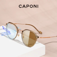 CAPONI Photochromic Brown Glasses TR-90 Titanium Frame Glasses Women's Blue Ray Protect Computer Brand Design Eyeglasses BF8076