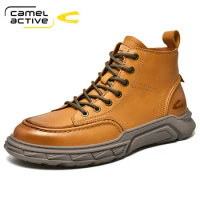 Camel Active Men's Shoes Quality Tooling Boots Genuine Leather Army Male Tactical Military Rubber Work Shoes Man Size 38-47