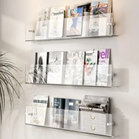 Colored Acrylic Book Shelf Creative Storage Shelf Wall Mounted Perforated Free Magazine Wall Mounted Reading Display Shelf