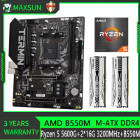 MAXSUN Motherboard Kit AMD B550M with Ryzen 5 5600G CPU Gaming Desktop 2X16G 3200MHz RAM M.2 SATA 3.0 Socket AM4 Placa Mae Combo