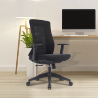 【E-home】Turbo 2.0 極速黑框中背扶手半網人體工學電腦椅 黑色(辦公椅 會議椅)