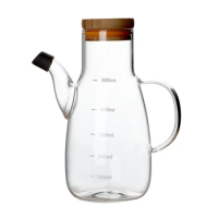 Glass Olive Oil Bottle Dispenser Large Glass Oil Dispenser Bottle with Lid and Stopper, Leakproof Glass Oil Dispenser with Measu