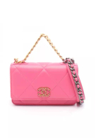 Chanel Pre-Loved Chanel 19 Dizeneuf chain wallet chain shoulder bag leather pink Combination metal f