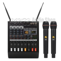 4 Channel 16 DSP Digital Effect Power Amplifier Studio Audio Mixer Bluetooth USB Mixing Console 2 Handheld Wireless Microphone