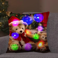 Christmas Light LED Pillow House Tree Santa Animal Cat Bear Xiong Caiyao 45x45cm Sofa seat pillow sleeve
