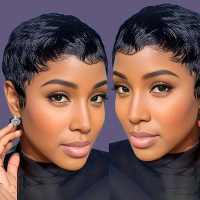 Pixie Cut Wig Human Hair Short Straight Bob Wig for Black Women 100% Brazilian Human Hair Full Machi