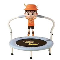 40" Mini Trampoline for Kid Foldable Indoor Garden Toddlers Trampoline with Adjustable Handrail Bearing 300KG Home Gym Rebounder