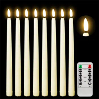 6packs Yellow Flickering Remote LED Candles Light, Plastic Flameless Remote Taper Candles, Flameless Candles Led, For Dinner