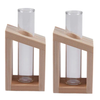Big Deal 2X Crystal Glass Test Tube Vase In Wooden Stand Flower Pots For Hydroponic Plants Home Garden Decoration