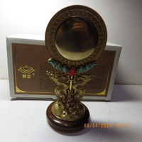 開光唐密如法純銅鍍金龍座 準提鏡密宗 凖提觀音寶鏡增益 高20cm，底座寬8.5cm，銅鏡直徑約9.3cm