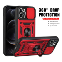 360 Drop Protection Push Pull Camera Protection Case For Apple iPhone 13 Pro Max Mini Magnetic Ring Stand Phone Case Covers