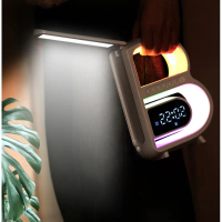 Pembesar Suara Bluetooth, Pengecasan Tanpa Wayar, dengan Jam dan Audio, Lampu Suasana Tujuh Warna, B