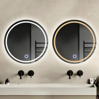 Cermin Led Touch Screen Dinding Kama Mandi / Wastafel Aesthetic Cermin Bulat LED Touch Screen Kaca T