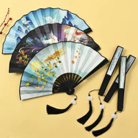 Chinese Art Durable Folding Fan Ancient Hanfu Silk Fans Traditional Portable Bamboo Fans Home Decoration Photography Props