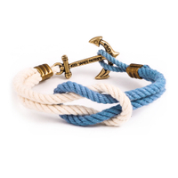 Kiel James Patrick 美國手工船錨水手繩結單圈手環 淺藍白編織