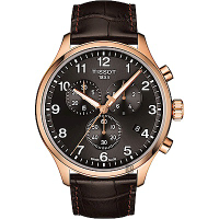 TISSOT 天梭 官方授權 韻馳系列 Chrono XL計時手錶 送禮推薦-灰x玫塊金框/45mm T1166173605701