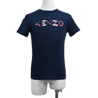 【KENZO】KENZO印花LOGO棉質圓領短袖T恤(女款/深藍)
