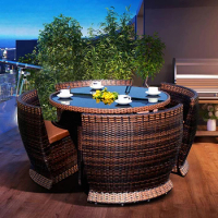 Outdoor patio tables and chairs Garden terrace sun protection waterproof rattan chairs Outdoor rattan tables and chairs