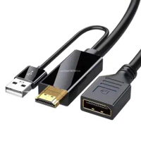 HDMIcompatible to Display Port DP1.2 Monitors Video Converter Cable USB Powered Dropship