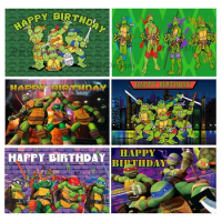 HEROCROSS Ninja Turtles Photo Backdrop Kids Birthday Banner Baby Shower Decoration Cartoon Vinyl Pol